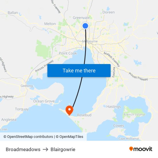 Broadmeadows to Blairgowrie map