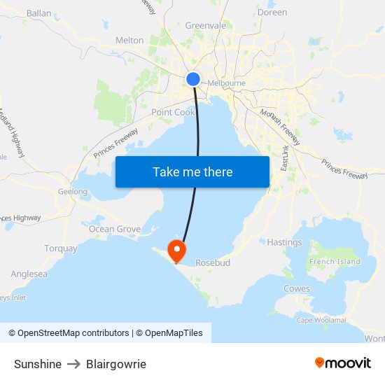 Sunshine to Blairgowrie map