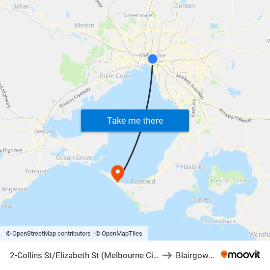 2-Collins St/Elizabeth St (Melbourne City) to Blairgowrie map