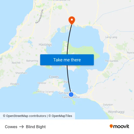 Cowes to Blind Bight map
