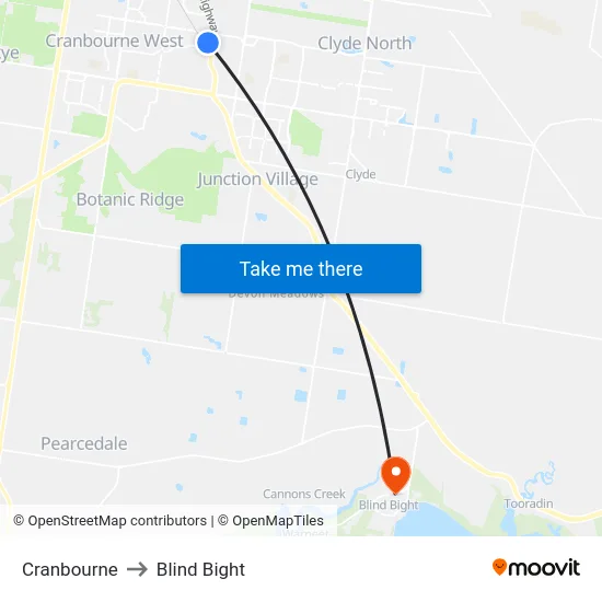 Cranbourne to Blind Bight map