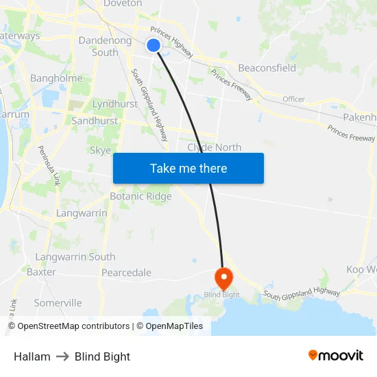 Hallam to Blind Bight map