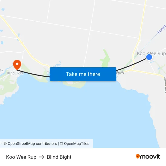 Koo Wee Rup to Blind Bight map