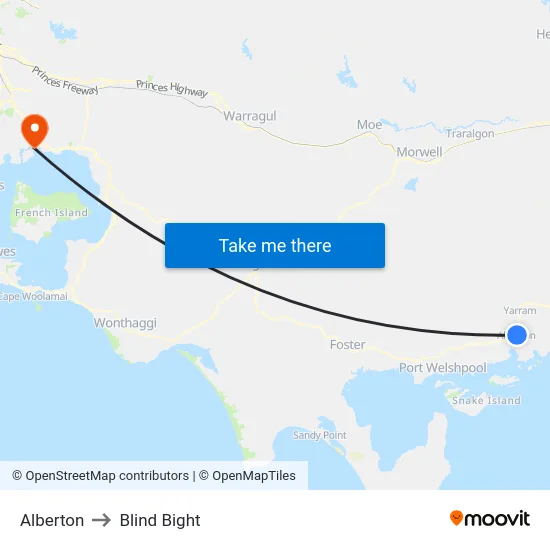 Alberton to Blind Bight map