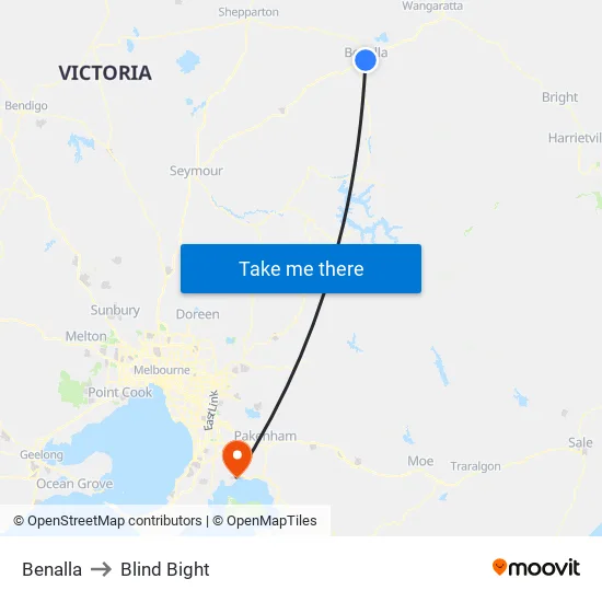 Benalla to Blind Bight map