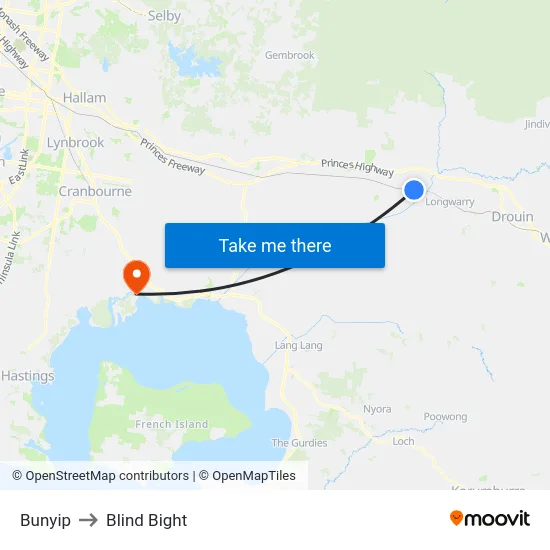 Bunyip to Blind Bight map