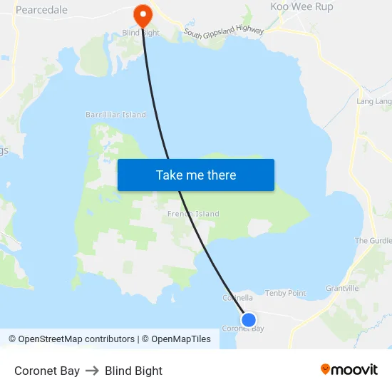 Coronet Bay to Blind Bight map