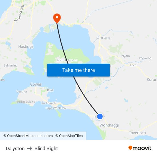 Dalyston to Blind Bight map