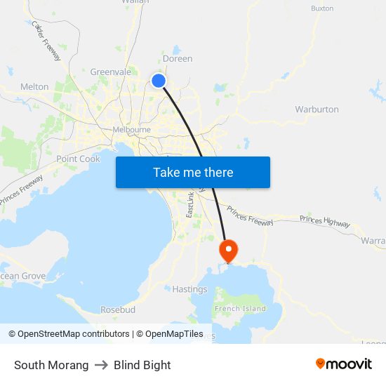 South Morang to Blind Bight map