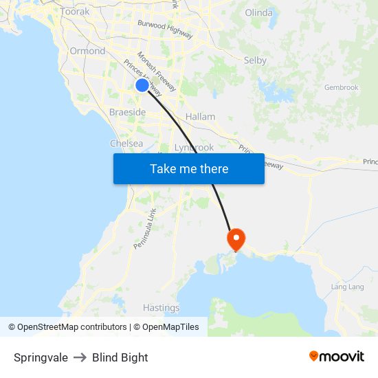 Springvale to Blind Bight map