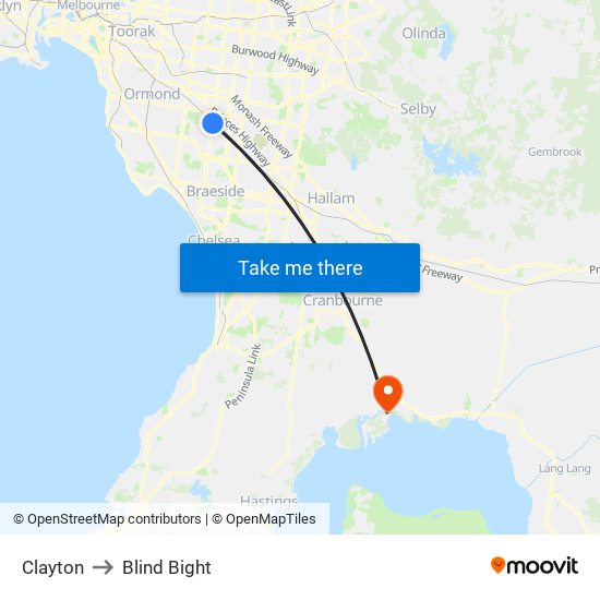 Clayton to Blind Bight map