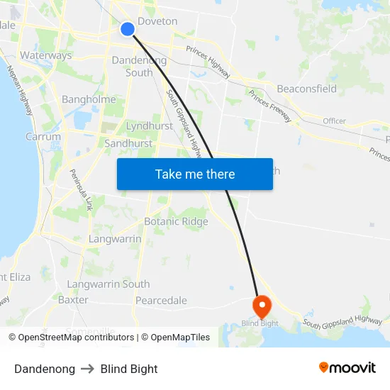 Dandenong to Blind Bight map