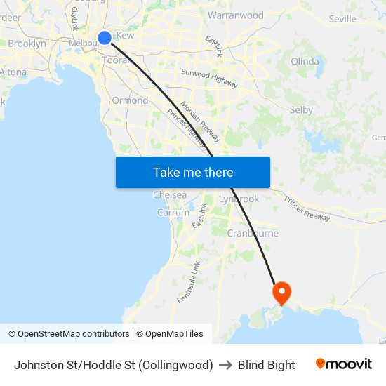 Johnston St/Hoddle St (Collingwood) to Blind Bight map