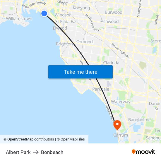 Albert Park to Bonbeach map