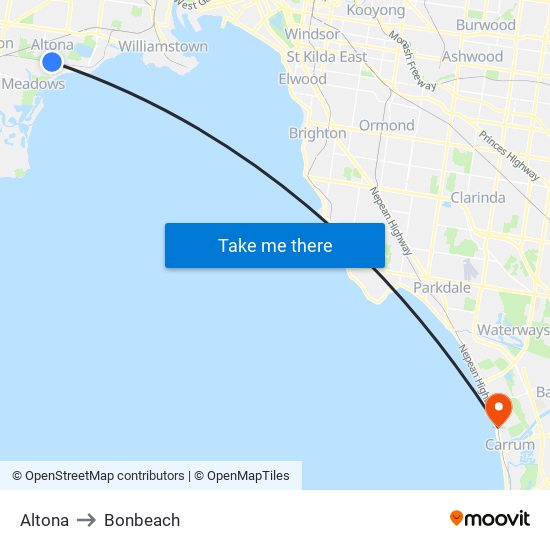 Altona to Bonbeach map