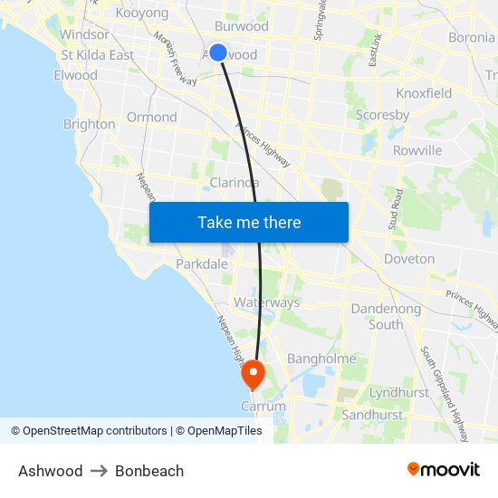 Ashwood to Bonbeach map