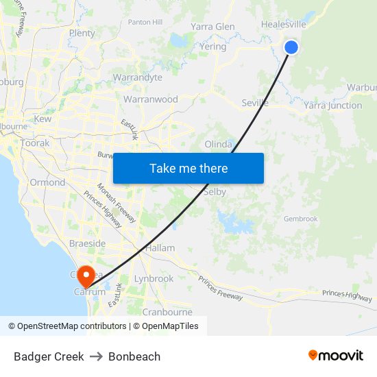 Badger Creek to Bonbeach map