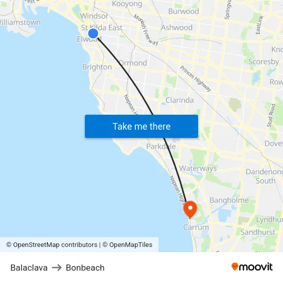 Balaclava to Bonbeach map