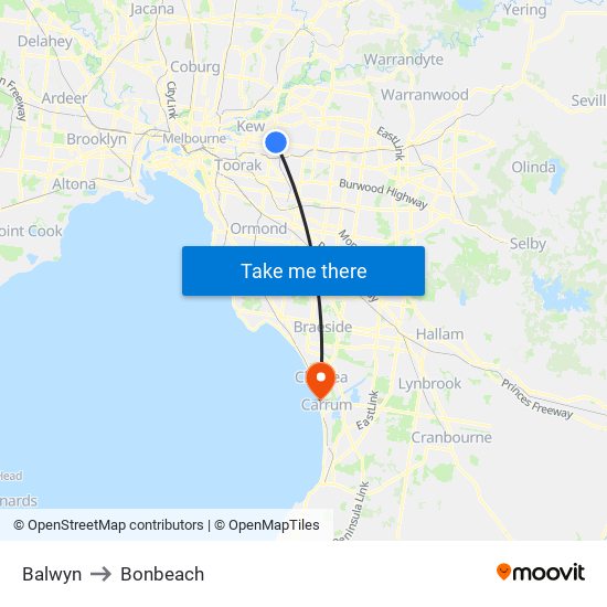 Balwyn to Bonbeach map