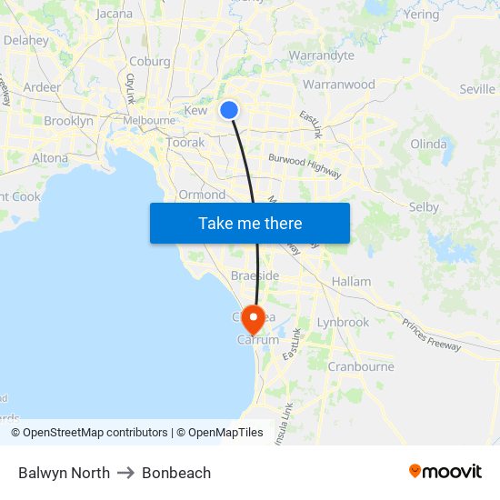 Balwyn North to Bonbeach map