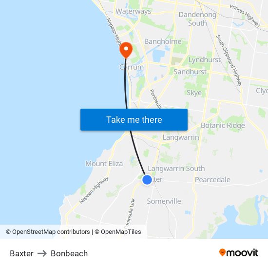 Baxter to Bonbeach map