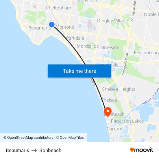 Beaumaris to Bonbeach map