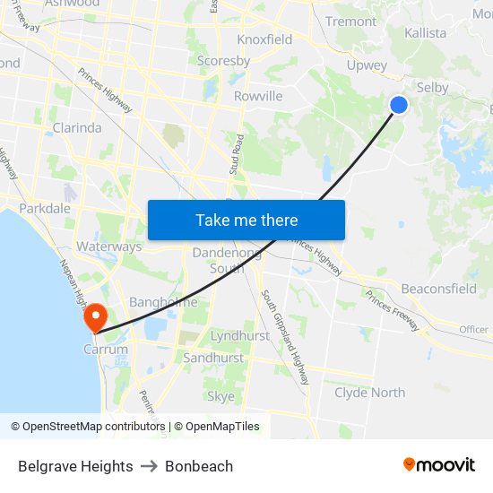 Belgrave Heights to Bonbeach map