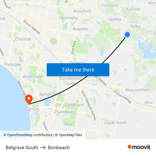 Belgrave South to Bonbeach map