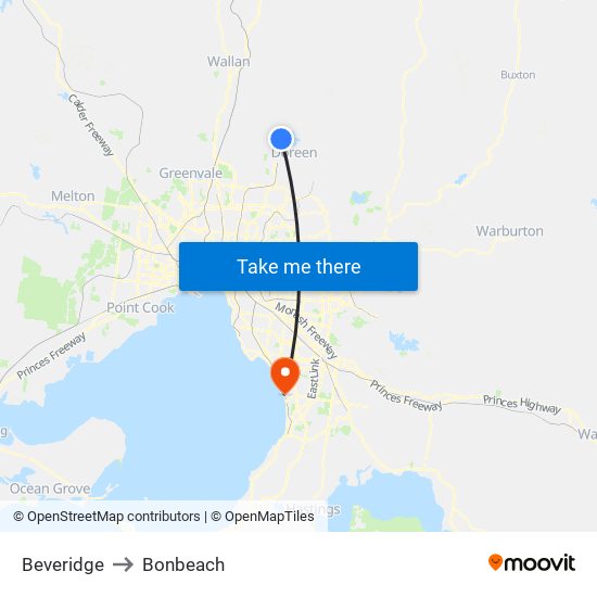 Beveridge to Bonbeach map