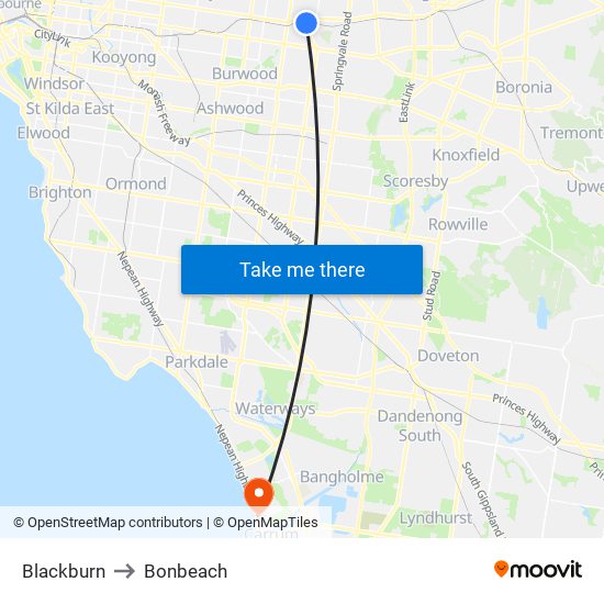 Blackburn to Bonbeach map