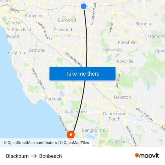 Blackburn to Bonbeach map