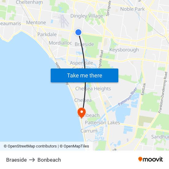 Braeside to Bonbeach map