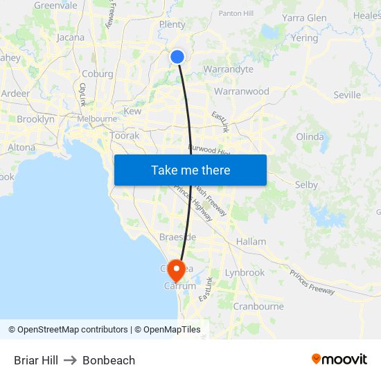 Briar Hill to Bonbeach map