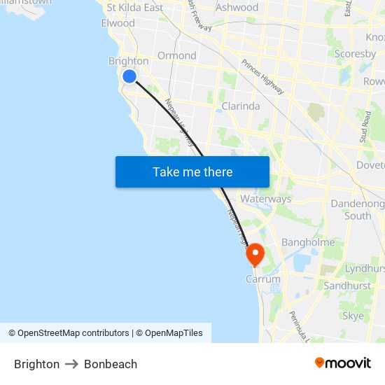 Brighton to Bonbeach map