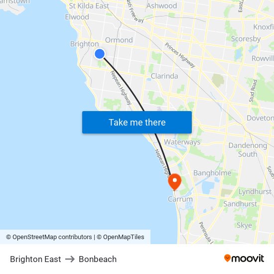 Brighton East to Bonbeach map