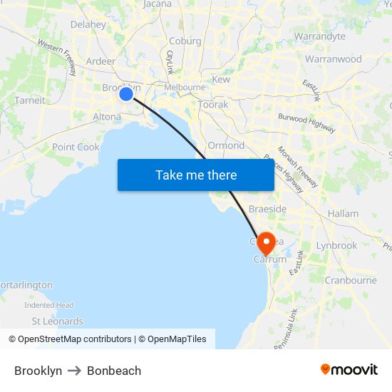 Brooklyn to Bonbeach map