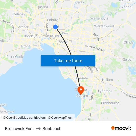 Brunswick East to Bonbeach map