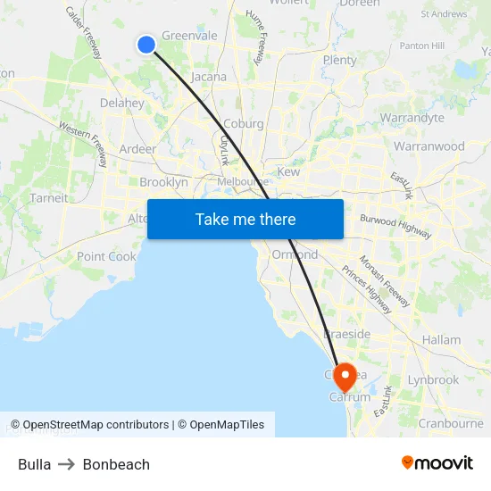 Bulla to Bonbeach map