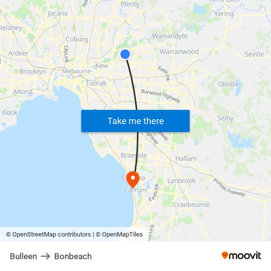 Bulleen to Bonbeach map