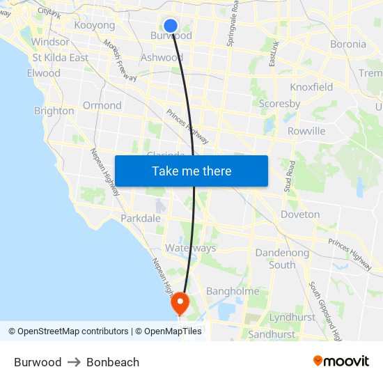 Burwood to Bonbeach map