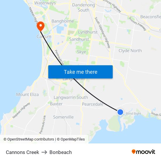 Cannons Creek to Bonbeach map