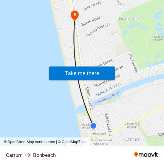 Carrum to Bonbeach map