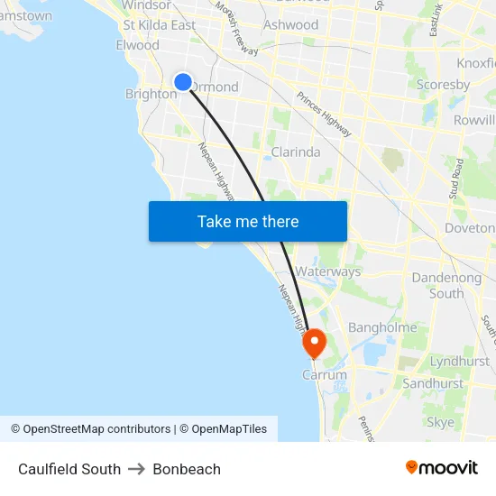 Caulfield South to Bonbeach map