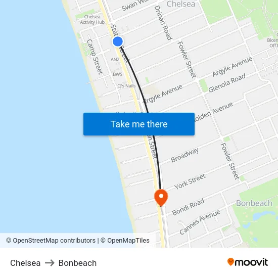 Chelsea to Bonbeach map