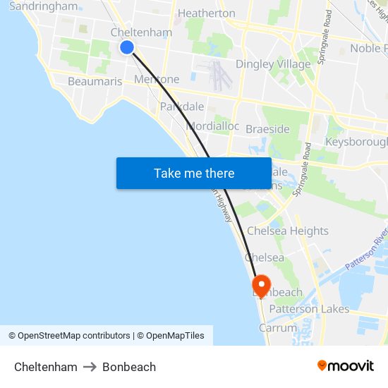 Cheltenham to Bonbeach map