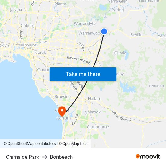 Chirnside Park to Bonbeach map