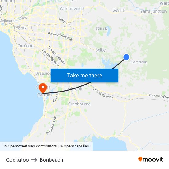 Cockatoo to Bonbeach map