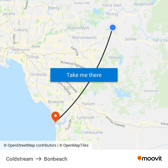 Coldstream to Bonbeach map