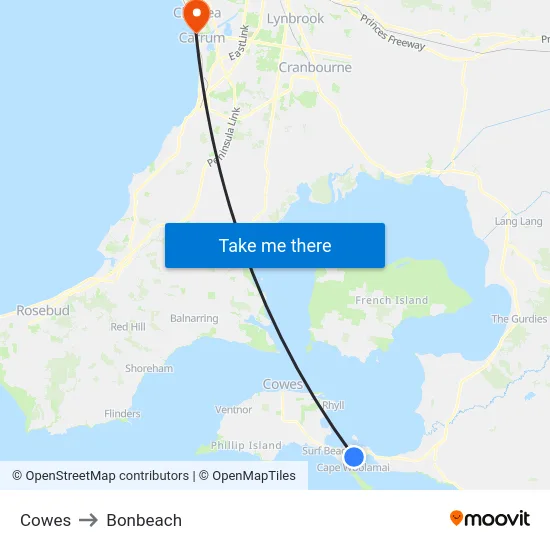 Cowes to Bonbeach map