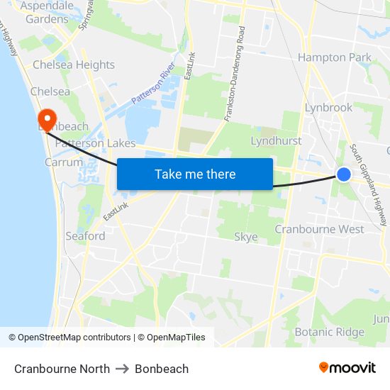 Cranbourne North to Bonbeach map